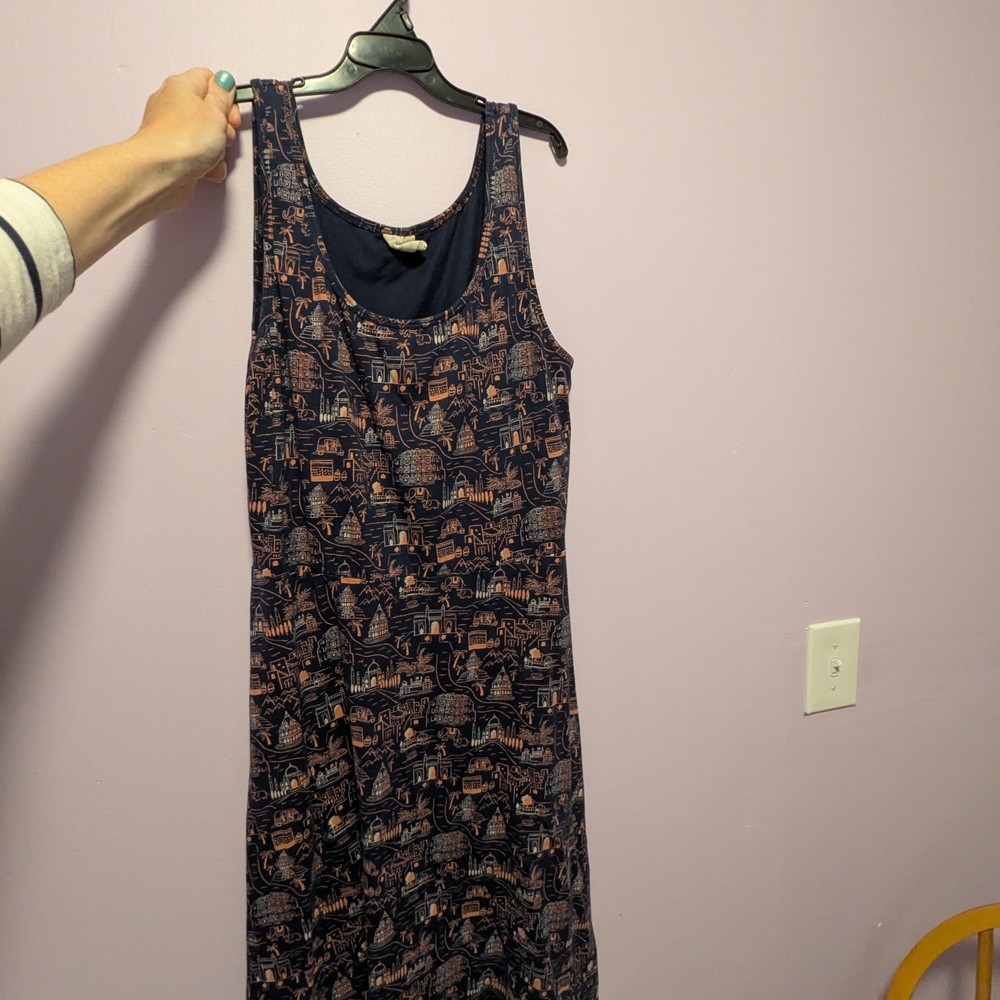 Mata Traders Navy and Tan Patterned Maxi Dress